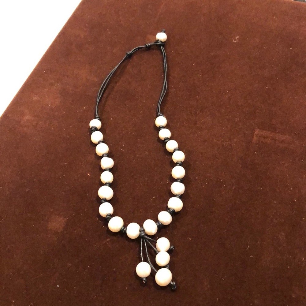 Black leather with chunky pearl Necklace